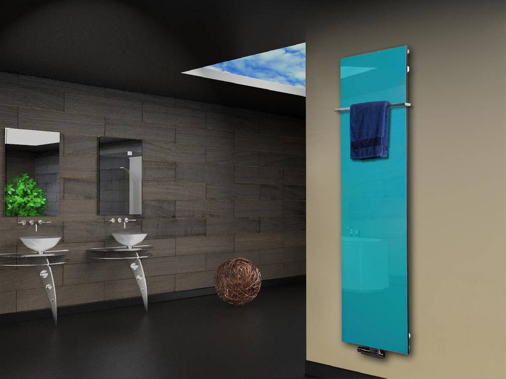 Szagato Badheizkörper mit Glas Design Montevideo 3 Glasfront 180x47cm 1118 Watt türkis +1 Halter 15mm SZAGATO Designheizkörper Mittelanschluss Handtuchwärmer Speichern exportieren