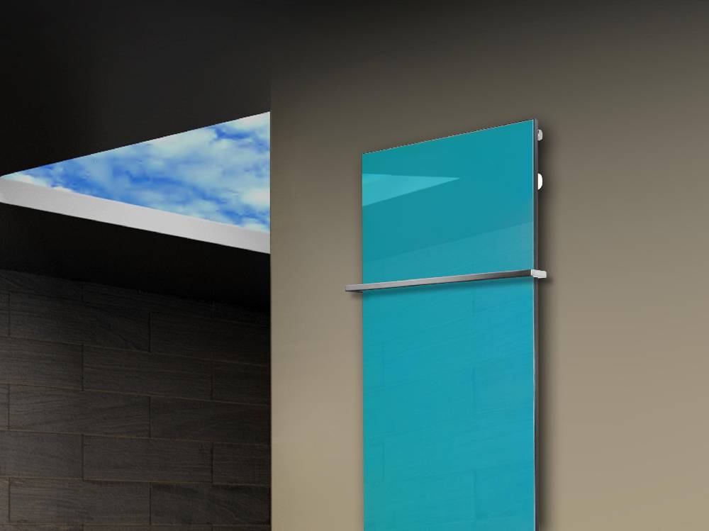 Szagato Badheizkörper mit Glas Design Montevideo 3 Glasfront 180x47cm 1118 Watt türkis +1 Halter 15mm SZAGATO Designheizkörper Mittelanschluss Handtuchwärmer Speichern exportieren