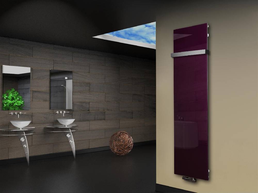 Szagato Badheizkörper mit Glas Design Montevideo 3 Glasfront 180x47cm 1118 Watt violett (+1 Halter 50mm) SZAGATO Designheizkörper mit Mittelanschluss 2025