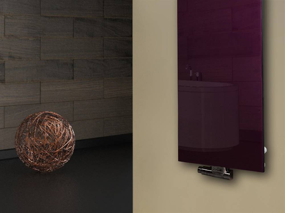 Szagato Badheizkörper mit Glas Design Montevideo 3 Glasfront 180x47cm 1118 Watt violett (+2 Halter 15mm) SZAGATO Designheizkörper mit Mittelanschluss Online