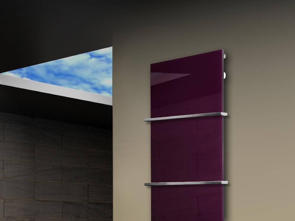 Szagato Badheizkörper mit Glas Design Montevideo 3 Glasfront 180x47cm 1118 Watt violett (+2 Halter 15mm) SZAGATO Designheizkörper mit Mittelanschluss Online