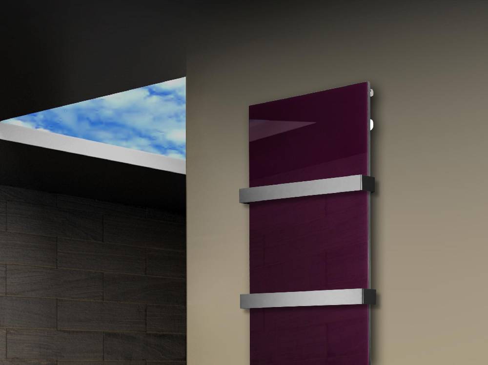 Szagato Badheizkörper mit Glas Design Montevideo 3 Glasfront 180x47cm 1118 Watt violett (+2 Halter 50mm) SZAGATO Designheizkörper mit Mittelanschluss Outlet