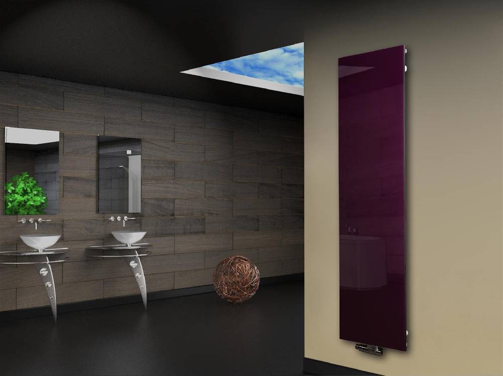 Szagato Badheizkörper mit Glas Design Montevideo 3 Glasfront 180x47cm 1118 Watt violett SZAGATO Design Handtuchheizkörper mit Mittelanschluss Handtuchwärmer Auslauf