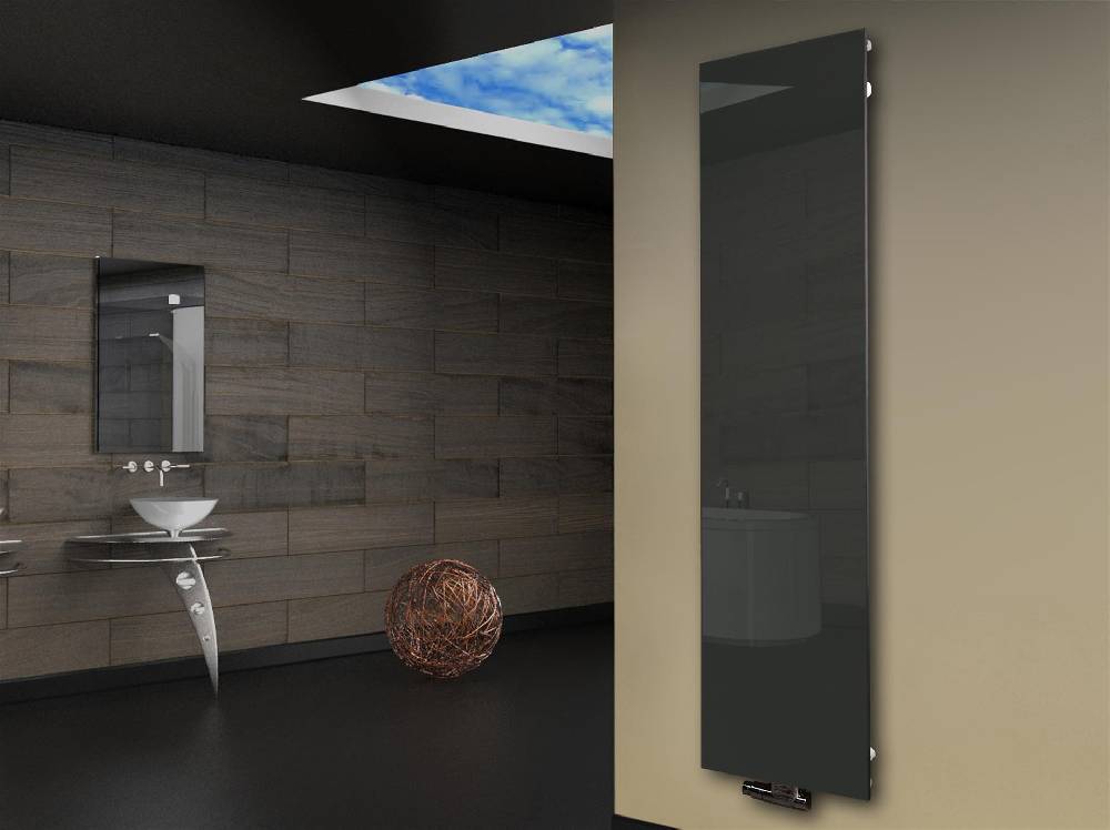 Szagato Badheizkörper mit Glas Design Montevideo 3 Glasfront 180x47cm 1118Watt anthrazit SZAGATO Design Handtuchheizkörper mit Mittelanschluss Handtuchwärmer