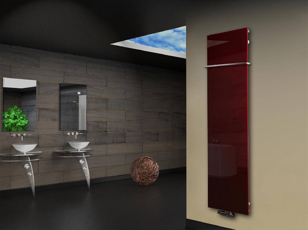Szagato Badheizkörper mit Glas Design Montevideo 3 Glasfront 180x47cm 1118Watt rot +1 Halter 15mm SZAGATO Designheizkörper Handtuchheizkörper Mittelanschluss Hotsell
