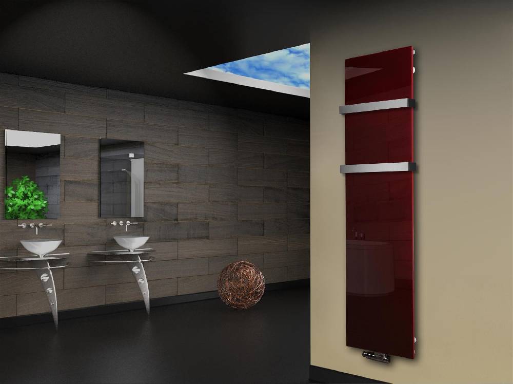 Szagato Badheizkörper mit Glas Design Montevideo 3 Glasfront 180x47cm 1118Watt rot +2 Halter 50mm SZAGATO Designheizkörper Handtuchheizkörper Mittelanschluss Günstiger Verkauf