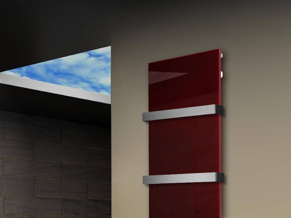 Szagato Badheizkörper mit Glas Design Montevideo 3 Glasfront 180x47cm 1118Watt rot +2 Halter 50mm SZAGATO Designheizkörper Handtuchheizkörper Mittelanschluss Günstiger Verkauf