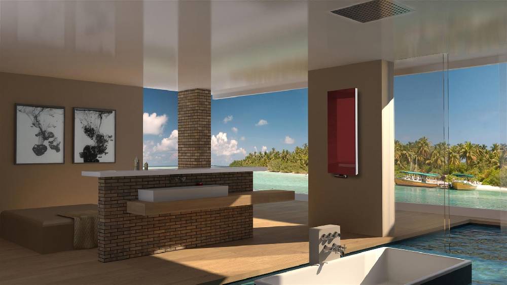 Szagato BADHEIZKÖRPER mit Glas Montevideo 5 Glasfront 120x47cm 1458 Watt rot SZAGATO Designheizkörper Handtuchheizkörper mit Mittelanschluss Handtuchwärmer Blitzverkäufe