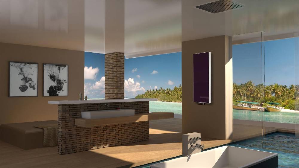 Szagato BADHEIZKÖRPER mit Glas Montevideo 5 Glasfront 120x47cm 1458 Watt violett SZAGATO Design Heizkörper Handtuchheizkörper Mittelanschluss Handtuchwärmer Limitierter Zeitrabatt