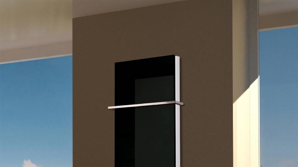 Szagato BADHEIZKÖRPER mit Glas Montevideo 5 Glasfront 120x47cm 1458Watt schwarz +1 Halter 15mm SZAGATO Designheizkörper Handtuchheizkörper Mittelanschluss Sonderangebot
