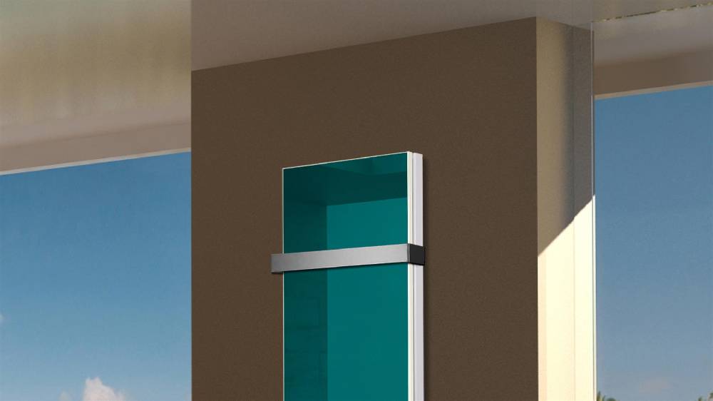 Szagato BADHEIZKÖRPER mit Glas Montevideo 5 Glasfront 120x47cm 1458Watt türkis +1 Halter 50mm SZAGATO Designheizkörper Handtuchheizkörper mit Mittelanschluss Rabatt