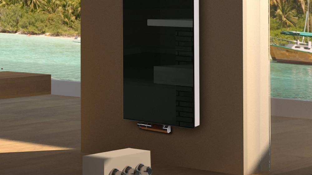 Szagato BADHEIZKÖRPER mit Glas Montevideo 6 Glasfront 180x47cm 1964 Watt schwarz +1 Halter 15mm SZAGATO Designheizkörper Handtuchheizkörper Mittelanschluss Online Shopping