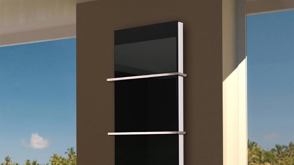 Szagato BADHEIZKÖRPER mit Glas Montevideo 6 Glasfront 180x47cm 1964 Watt schwarz +2 Halter 15mm SZAGATO Designheizkörper Handtuchheizkörper Mittelanschluss Exklusivangebot