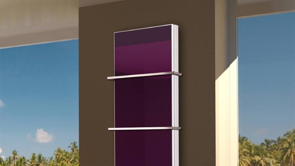 Szagato BADHEIZKÖRPER mit Glas Montevideo 6 Glasfront 180x47cm 1964 Watt violett +2 Halter 15mm SZAGATO Designheizkörper Handtuchheizkörper Mittelanschluss Black Friday