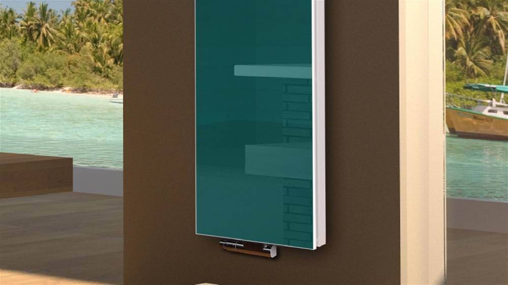 Szagato BADHEIZKÖRPER mit Glas Montevideo 6 Glasfront 180x47cm 1964Watt türkis +1 Halter 15mm SZAGATO Designheizkörper Handtuchheizkörper mit Mittelanschluss Vatertagsangebot