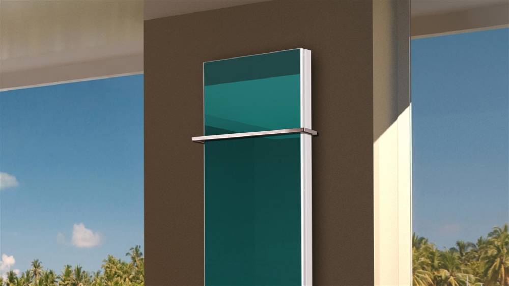 Szagato BADHEIZKÖRPER mit Glas Montevideo 6 Glasfront 180x47cm 1964Watt türkis +1 Halter 15mm SZAGATO Designheizkörper Handtuchheizkörper mit Mittelanschluss Vatertagsangebot