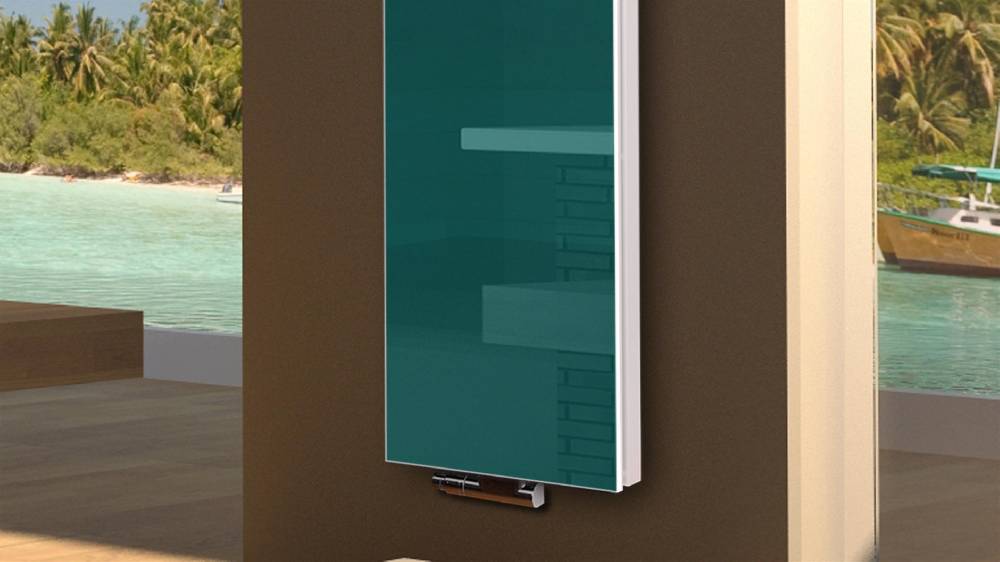 Szagato BADHEIZKÖRPER mit Glas Montevideo 6 Glasfront 180x47cm 1964Watt türkis +2 Halter 15mm SZAGATO Designheizkörper Handtuchheizkörper mit Mittelanschluss Valentinstagsangebot