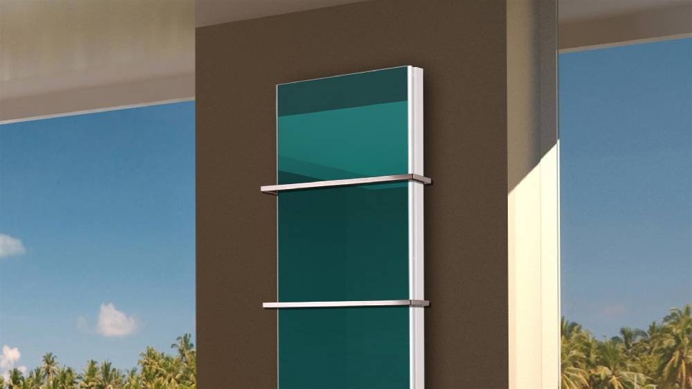 Szagato BADHEIZKÖRPER mit Glas Montevideo 6 Glasfront 180x47cm 1964Watt türkis +2 Halter 15mm SZAGATO Designheizkörper Handtuchheizkörper mit Mittelanschluss Valentinstagsangebot