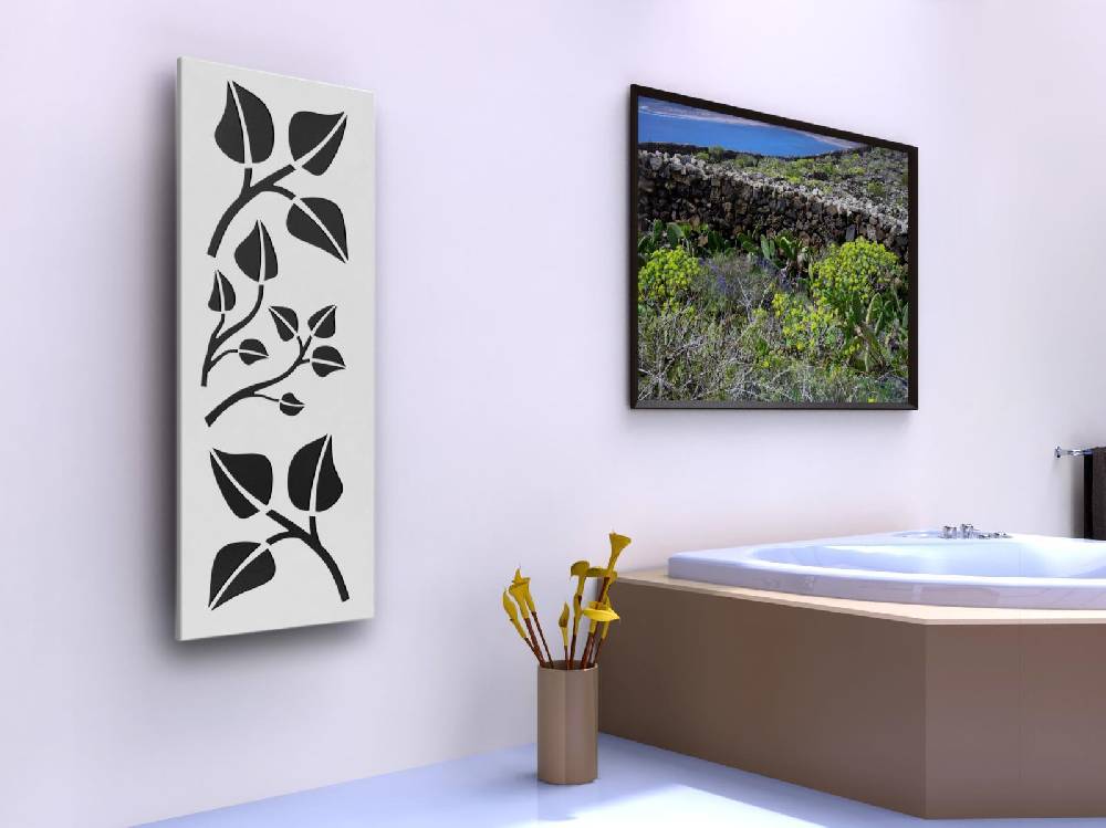 Szagato Badheizkörper mit LED Design Leaves 2 120x47cm 799 Watt weiß SZAGATO Designheizkörper Handtuchheizkörper mit Mittelanschluss Handtuchwärmer Heißer Verkauf