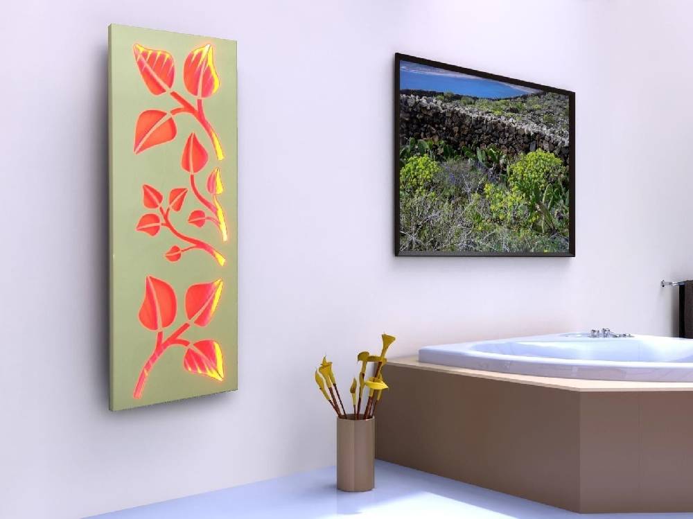 Szagato Badheizkörper mit LED Design Leaves 2 120x47cm 799 Watt weiß SZAGATO Designheizkörper Handtuchheizkörper mit Mittelanschluss Handtuchwärmer Heißer Verkauf