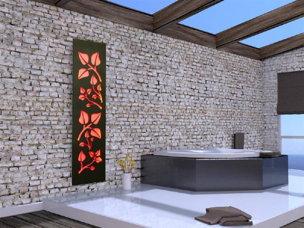 Szagato Badheizkörper mit LED Design Leaves 3 180x47cm 1118 Watt Edelstahl MT SZAGATO Designheizkörper Handtuchheizkörper mit Mittelanschluss Handtuchwärmer Neueste Mode