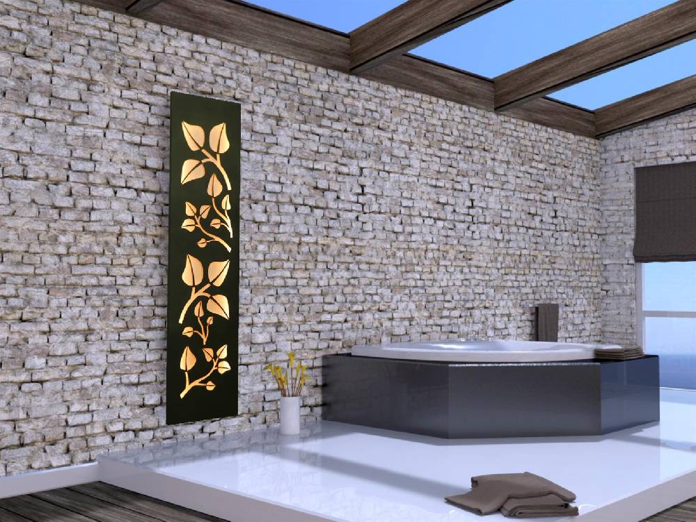 Szagato Badheizkörper mit LED Design Leaves 3 180x47cm 1118 Watt Edelstahl MT SZAGATO Designheizkörper Handtuchheizkörper mit Mittelanschluss Handtuchwärmer Neueste Mode