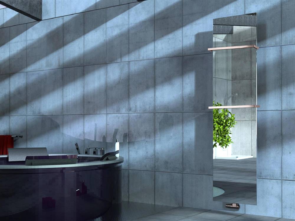 Szagato BADHEIZKÖRPER mit Spiegel Design Mirror 3 180x47cm 1118 Watt Edelstahl (+2 Halter 15mm) SZAGATO Designheizkörper mit Mittelanschluss Handtuchwärmer VIP-Rabatte