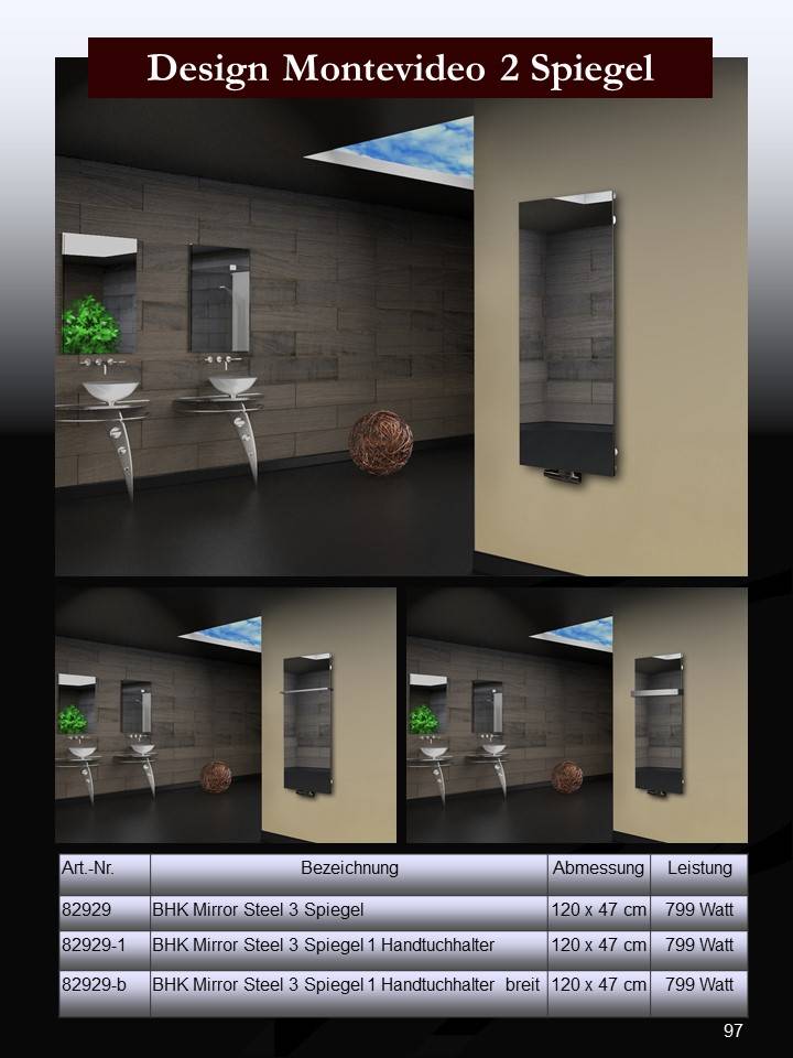 Szagato Badheizkörper mit Spiegel Design Montevideo 2 Spiegelfront 120x47cm 799 Watt SZAGATO Heizkörper Handtuchheizkörper mit Mittelanschluss Handtuchwärmer Sonderangebot der Fabrik
