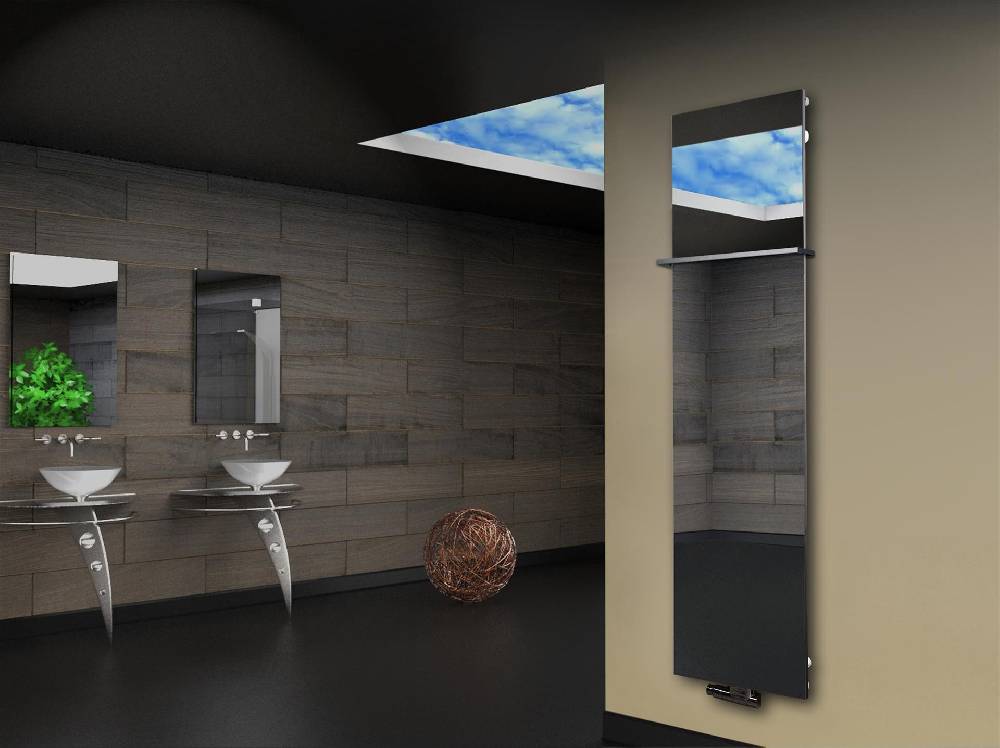 Szagato Badheizkörper mit Spiegel Design Montevideo 3 (Spiegelfront) 180x47cm 1118 Watt (+1 Halter 15mm) SZAGATO Designheizkörper mit Mittelanschluss Vierteljährliche Förderung