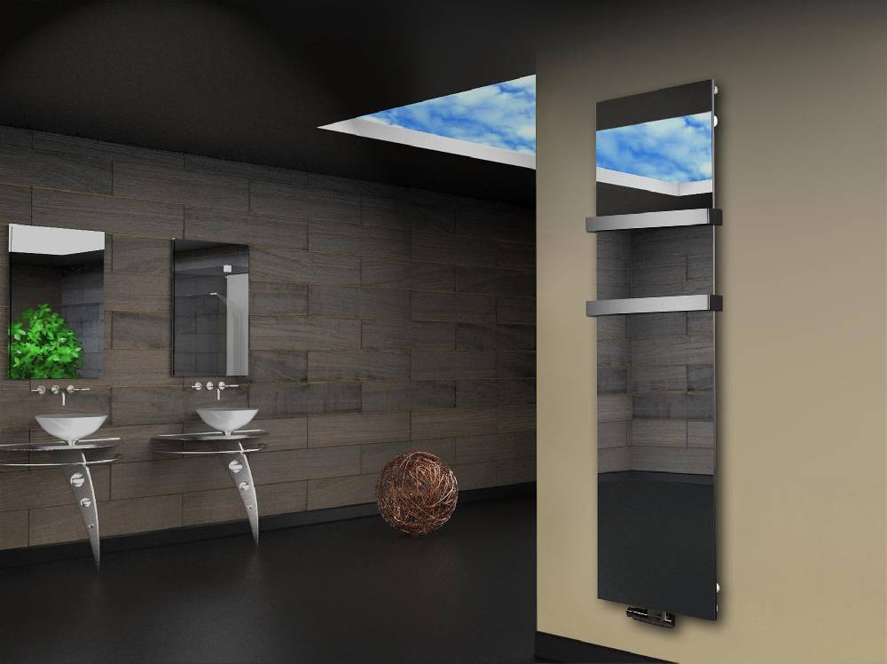 Szagato Badheizkörper mit Spiegel Design Montevideo 3 (Spiegelfront) 180x47cm 1118 Watt (+2 Halter 50mm) SZAGATO Designheizkörper mit Mittelanschluss Nur noch ein Tag übrig