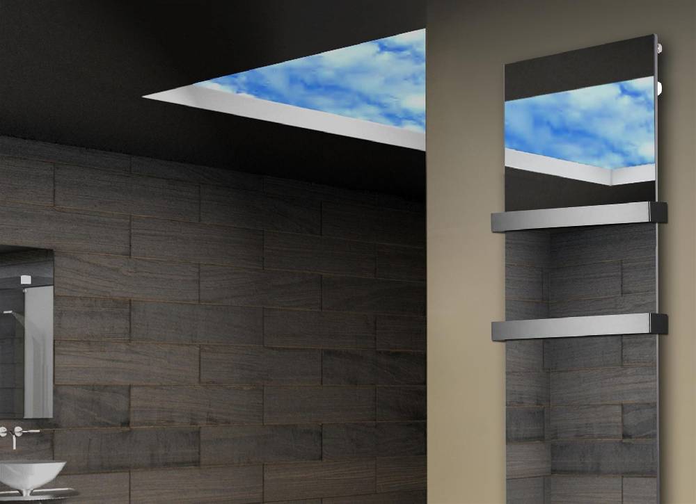 Szagato Badheizkörper mit Spiegel Design Montevideo 3 (Spiegelfront) 180x47cm 1118 Watt (+2 Halter 50mm) SZAGATO Designheizkörper mit Mittelanschluss Nur noch ein Tag übrig