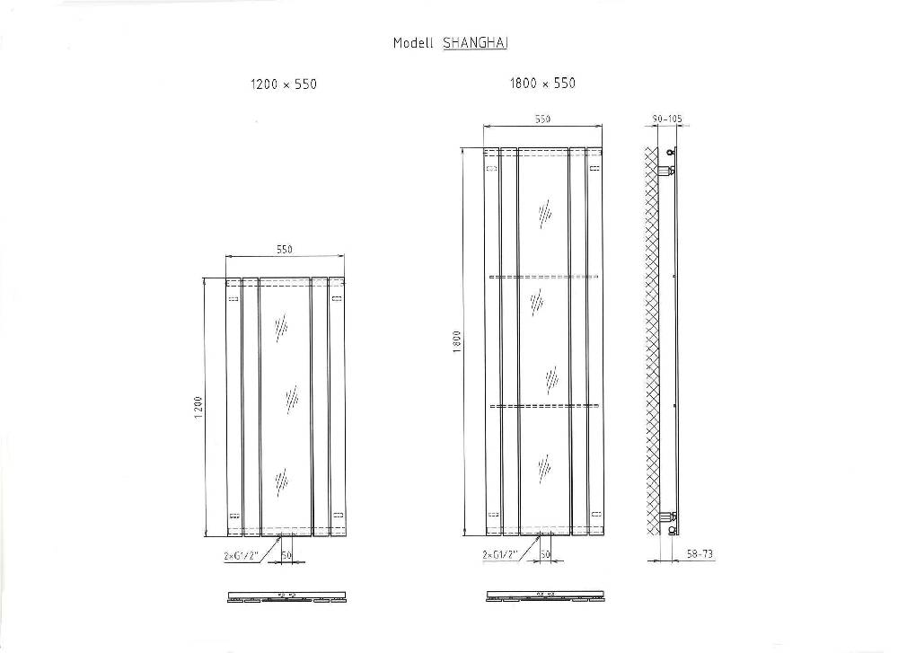 Szagato BADHEIZKÖRPER mit Spiegel Design Shanghai 3 180x55cm 819 W. Edelstahloptik SZAGATO Designheizkörper Handtuchheizkörper Mittelanschluss Handtuchwärmer Kostenloser Versand international