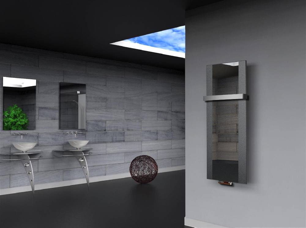 Szagato BADHEIZKÖRPER mit Spiegel Design Singapur 2 120x47cm 799 Watt anthrazit - moon +1 Halter 50mm SZAGATO Designheizkörper Mittelanschluss Handtuchwärmer Begrenzt auf 3 Tage