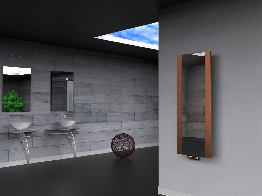 Szagato BADHEIZKÖRPER mit Spiegel Design Singapur 2 120x47cm 799 Watt braun SZAGATO Designheizkörper Handtuchheizkörper mit Mittelanschluss Handtuchwärmer zollfrei