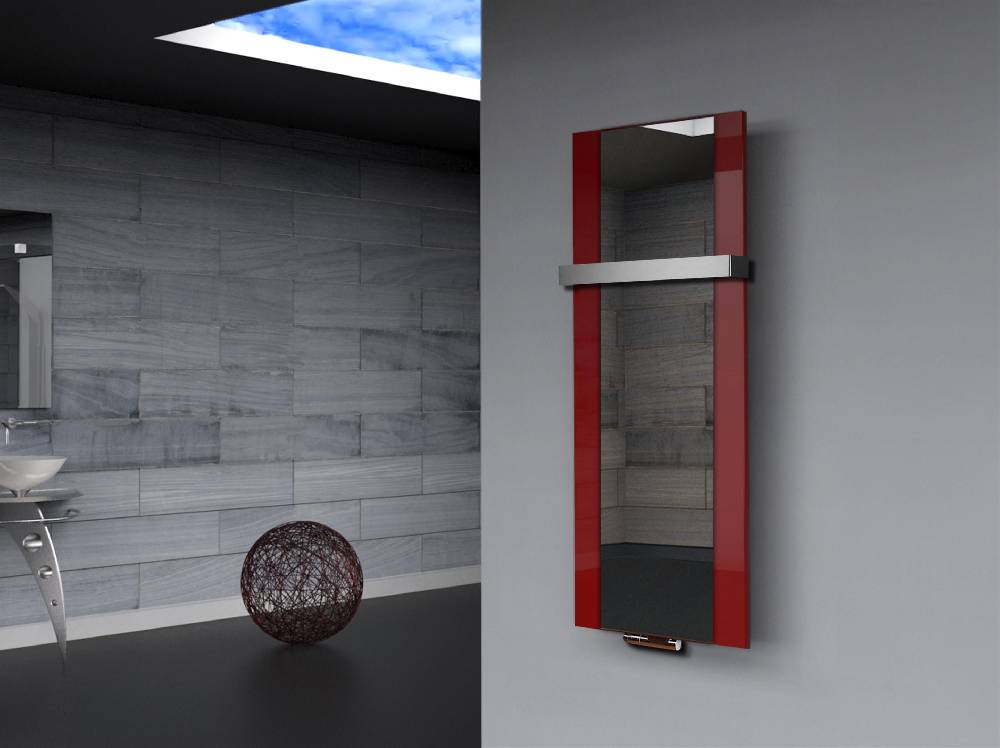 Szagato BADHEIZKÖRPER mit Spiegel Design Singapur 2 120x47cm 799 Watt rot (+1 Halter 50mm) SZAGATO Designheizkörper mit Mittelanschluss Handtuchwärmer