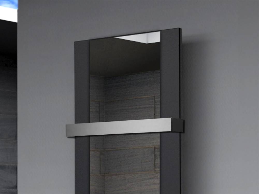 Szagato BADHEIZKÖRPER mit Spiegel Design Singapur 2 120x47cm 799 Watt schwarz (+1 Halter 50mm) SZAGATO Designheizkörper mit Mittelanschluss Handtuchwärmer Outlet