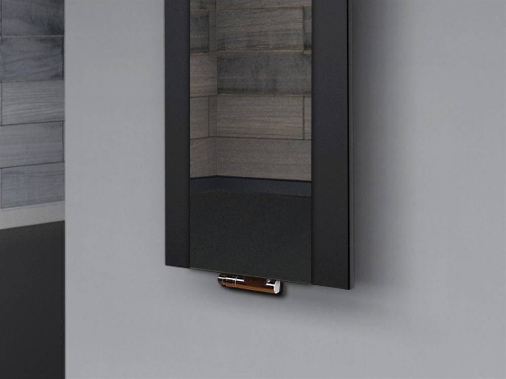Szagato BADHEIZKÖRPER mit Spiegel Design Singapur 2 120x47cm 799 Watt schwarz (+1 Halter 50mm) SZAGATO Designheizkörper mit Mittelanschluss Handtuchwärmer Outlet