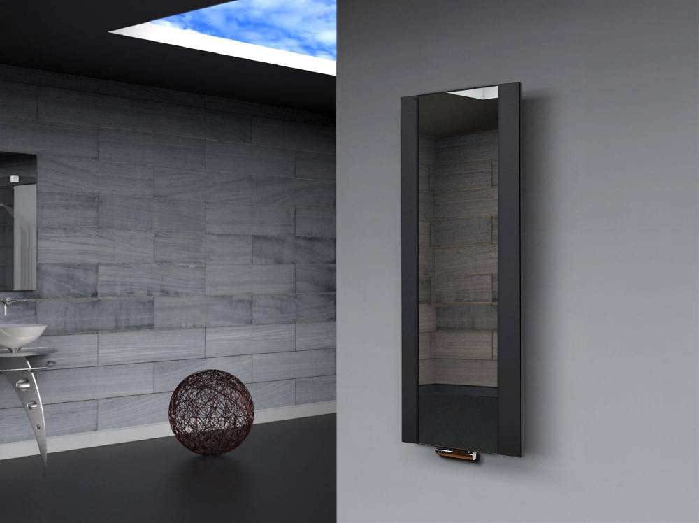 Szagato BADHEIZKÖRPER mit Spiegel Design Singapur 2 120x47cm 799 Watt schwarz SZAGATO Designheizkörper Handtuchheizkörper mit Mittelanschluss Handtuchwärmer