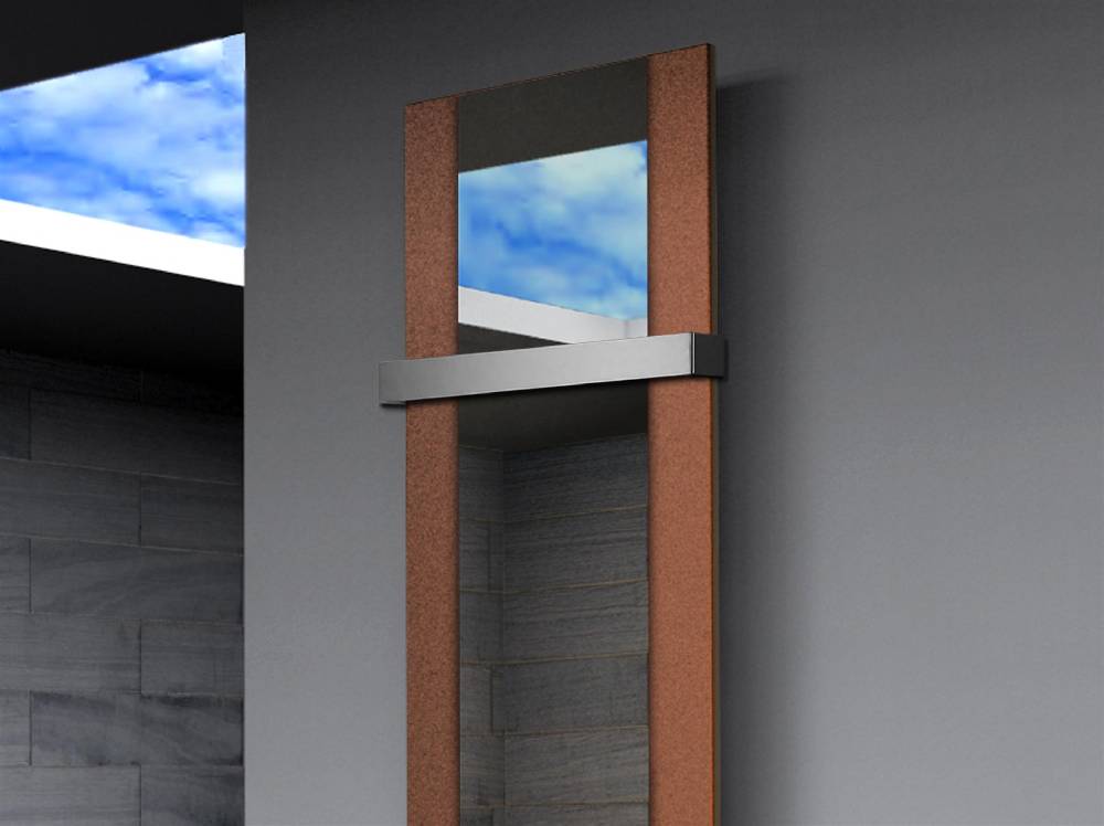 Szagato BADHEIZKÖRPER mit Spiegel Design Singapur 3 180x47cm 1118 Watt braun (+1 Halter 50mm) SZAGATO Designheizkörper mit Mittelanschluss Handtuchwärmer Fabrikverkauf