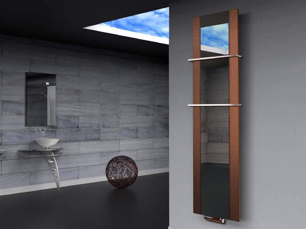 Szagato BADHEIZKÖRPER mit Spiegel Design Singapur 3 180x47cm 1118 Watt braun (+2 Halter 15mm) SZAGATO Designheizkörper mit Mittelanschluss Handtuchwärmer Meist gekauft