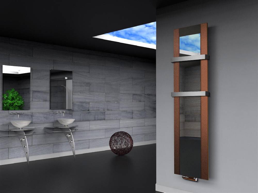 Szagato BADHEIZKÖRPER mit Spiegel Design Singapur 3 180x47cm 1118 Watt braun (+2 Halter 50mm) SZAGATO Designheizkörper mit Mittelanschluss Handtuchwärmer Blitzverkäufe