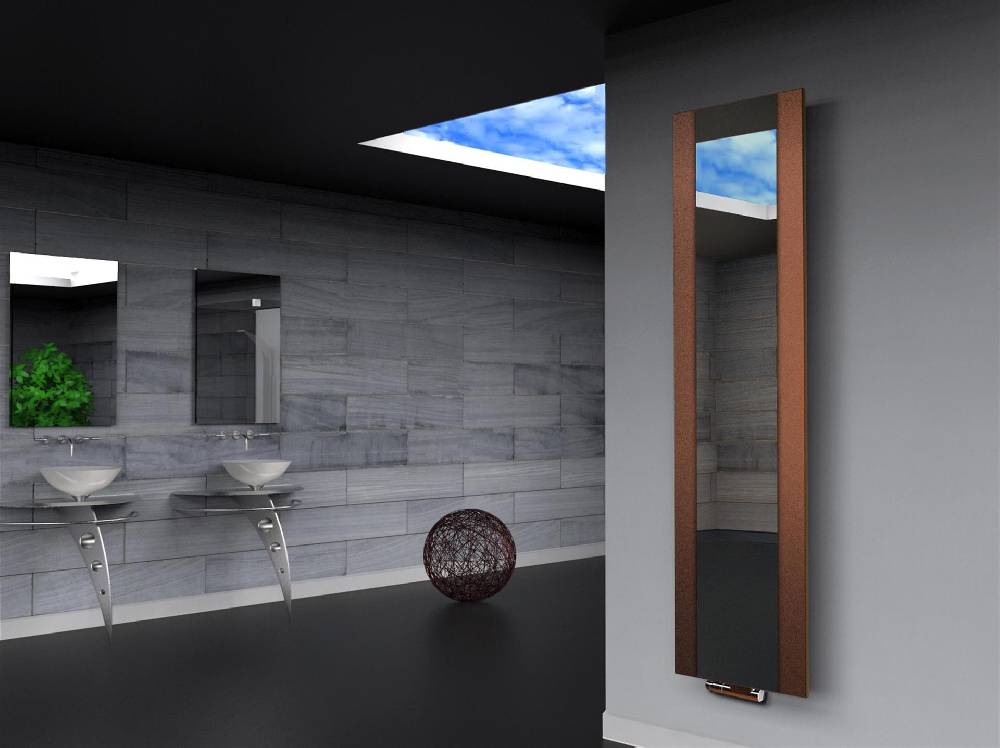 Szagato BADHEIZKÖRPER mit Spiegel Design Singapur 3 180x47cm 1118 Watt braun SZAGATO Designheizkörper Handtuchheizkörper mit Mittelanschluss Handtuchwärmer Kostenloser Versand