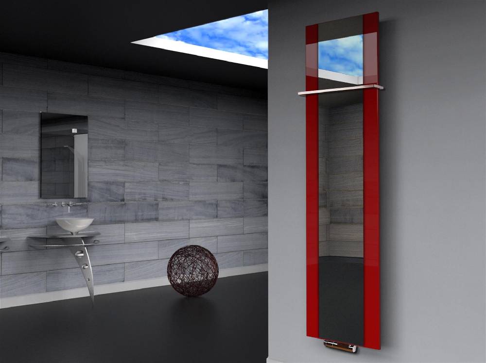 Szagato BADHEIZKÖRPER mit Spiegel Design Singapur 3 180x47cm 1118 Watt rot (+1 Halter 15mm) SZAGATO Designheizkörper mit Mittelanschluss Handtuchwärmer Limitierter Zeitrabatt