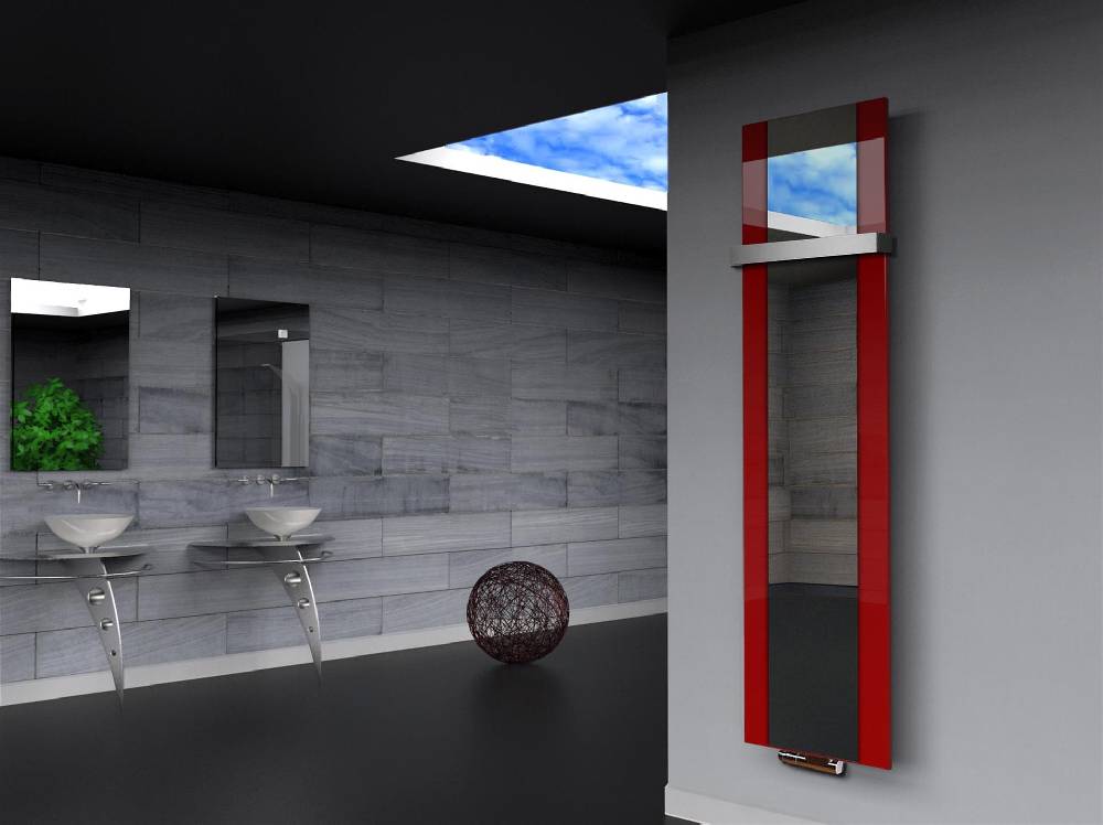 Szagato BADHEIZKÖRPER mit Spiegel Design Singapur 3 180x47cm 1118 Watt rot (+1 Halter 50mm) SZAGATO Designheizkörper mit Mittelanschluss Handtuchwärmer