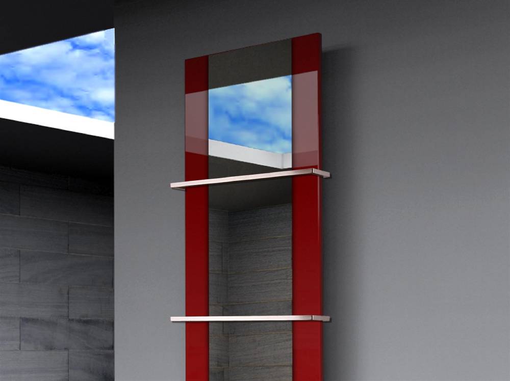 Szagato BADHEIZKÖRPER mit Spiegel Design Singapur 3 180x47cm 1118 Watt rot (+2 Halter 15mm) SZAGATO Designheizkörper mit Mittelanschluss Handtuchwärmer Fabrikpreis