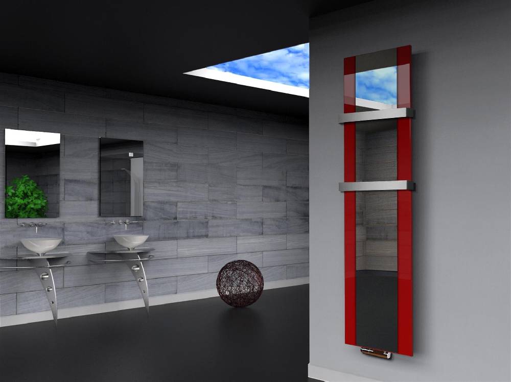 Szagato BADHEIZKÖRPER mit Spiegel Design Singapur 3 180x47cm 1118 Watt rot (+2 Halter 50mm) SZAGATO Designheizkörper mit Mittelanschluss Handtuchwärmer Sonderangebot