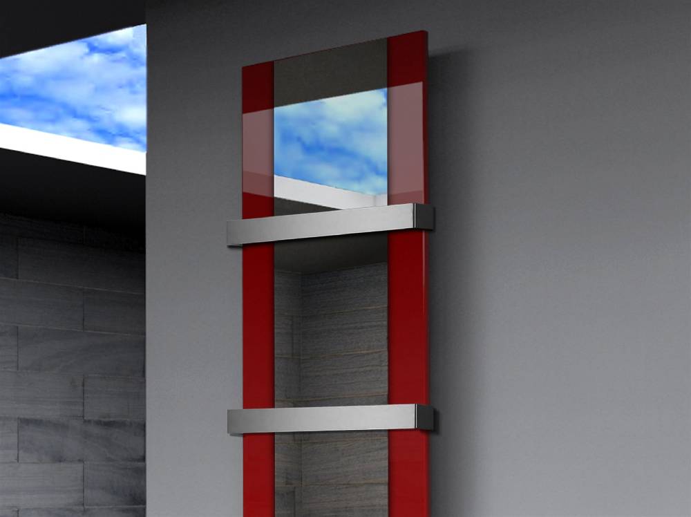 Szagato BADHEIZKÖRPER mit Spiegel Design Singapur 3 180x47cm 1118 Watt rot (+2 Halter 50mm) SZAGATO Designheizkörper mit Mittelanschluss Handtuchwärmer Sonderangebot