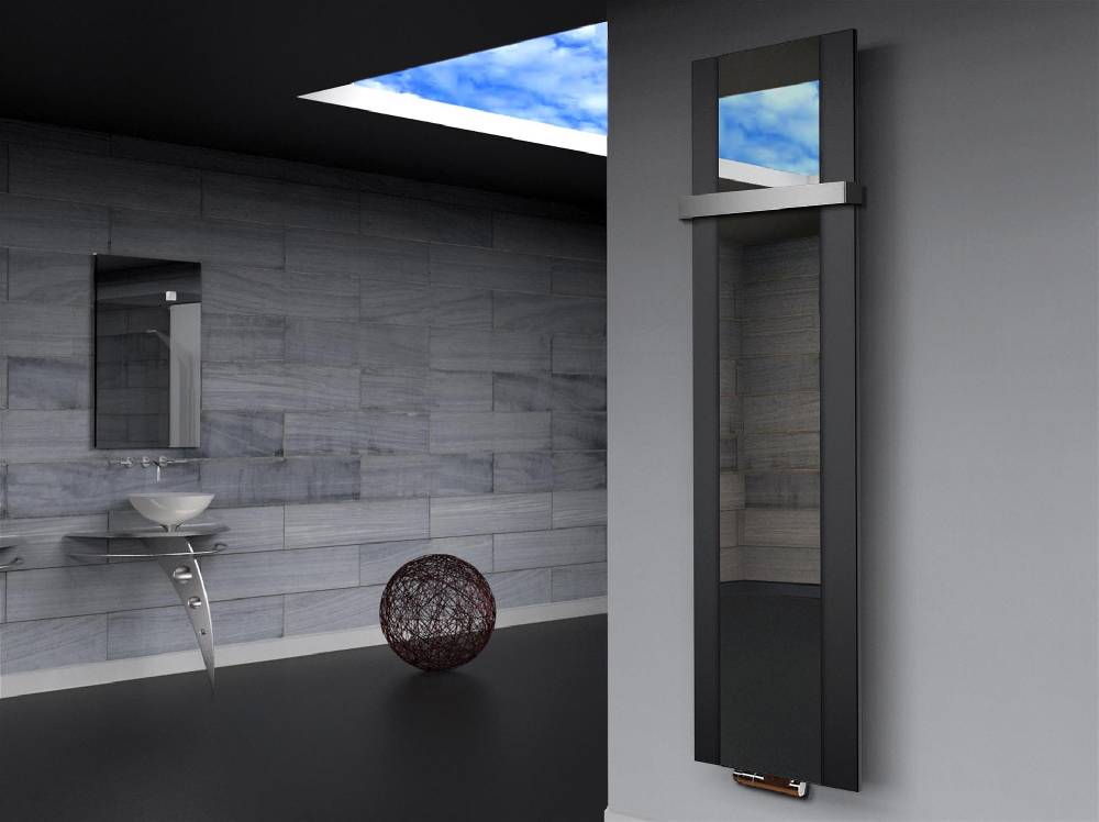 Szagato BADHEIZKÖRPER mit Spiegel Design Singapur 3 180x47cm 1118 Watt schwarz (+1 Halter 50mm) SZAGATO Designheizkörper mit Mittelanschluss Handtuchwärmer Rabatt