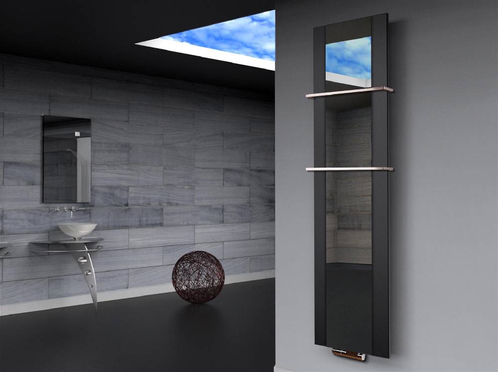 Szagato BADHEIZKÖRPER mit Spiegel Design Singapur 3 180x47cm 1118 Watt schwarz (+2 Halter 15mm) SZAGATO Designheizkörper mit Mittelanschluss Handtuchwärmer Günstig kaufen