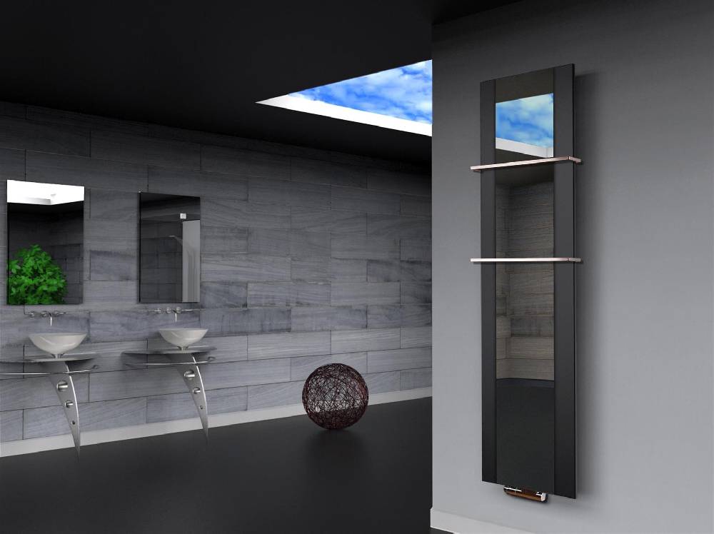Szagato BADHEIZKÖRPER mit Spiegel Design Singapur 3 180x47cm 1118 Watt schwarz (+2 Halter 15mm) SZAGATO Designheizkörper mit Mittelanschluss Handtuchwärmer Günstig kaufen
